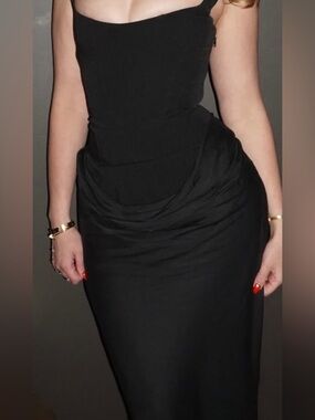 Classic Black Draped Midi Dress